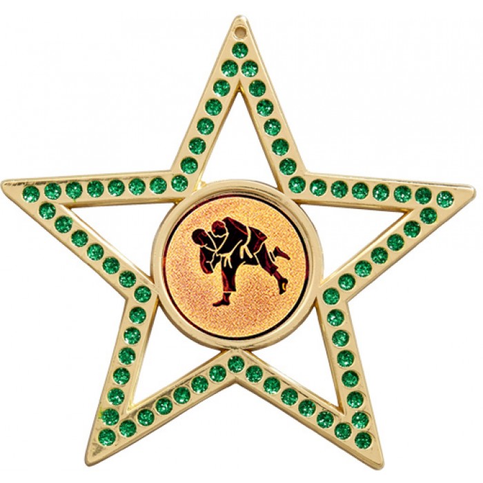75MM GREEN STAR JIU JITSU MEDAL- GOLD, SILVER OR BRONZE